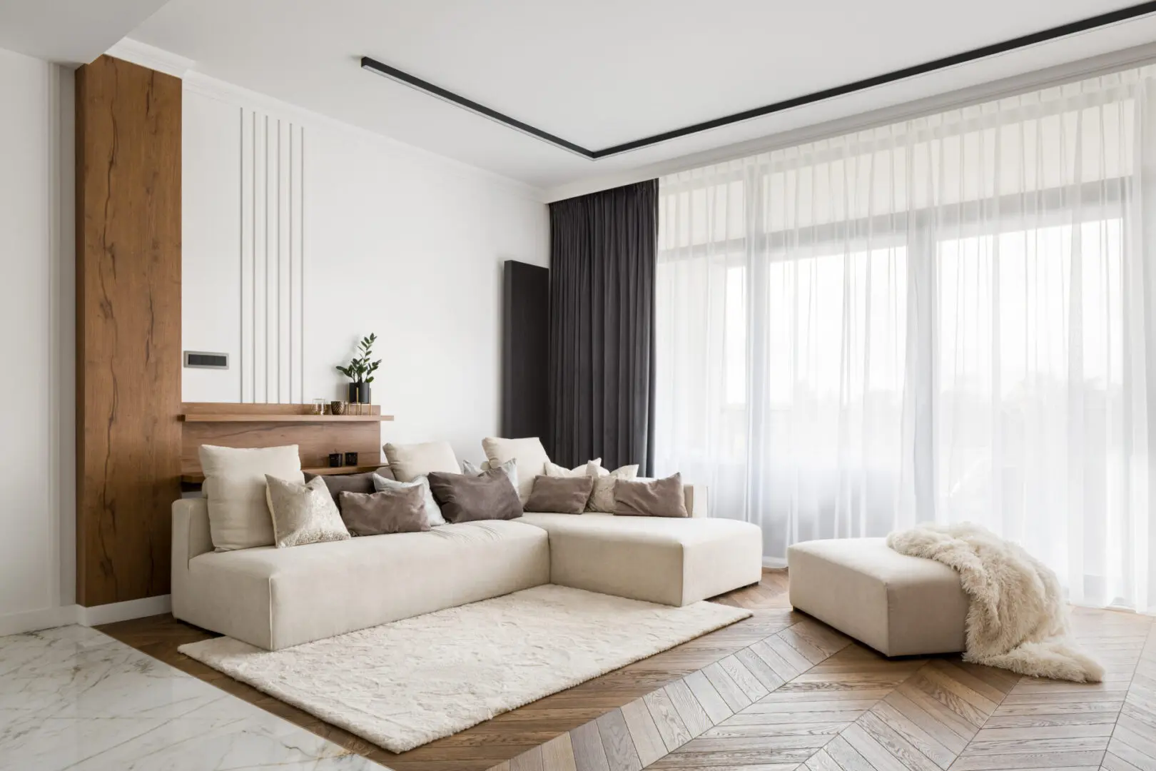 Elegant and comfortable living room Modern living room with beige furniture.